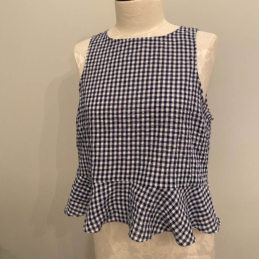 Aqua Pleated Gingham Blouse​​ - Picture 2 of 4